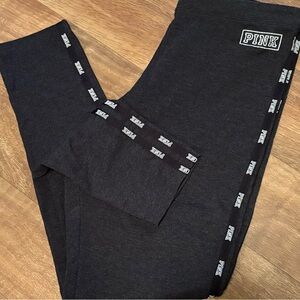 Victoria's Secret PINK cotton logo leggings size Large Grey with black piping